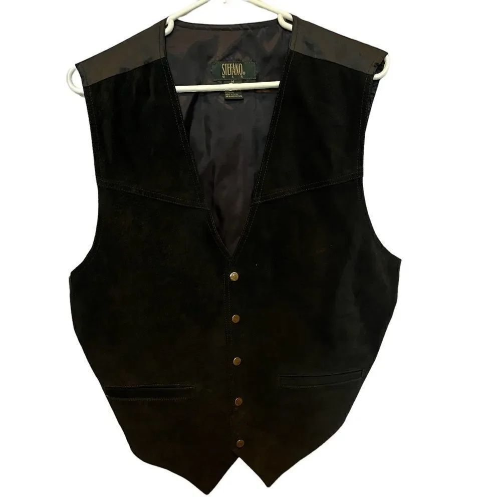 Stefano Man Black Vest Medium Leather front with front pockets
